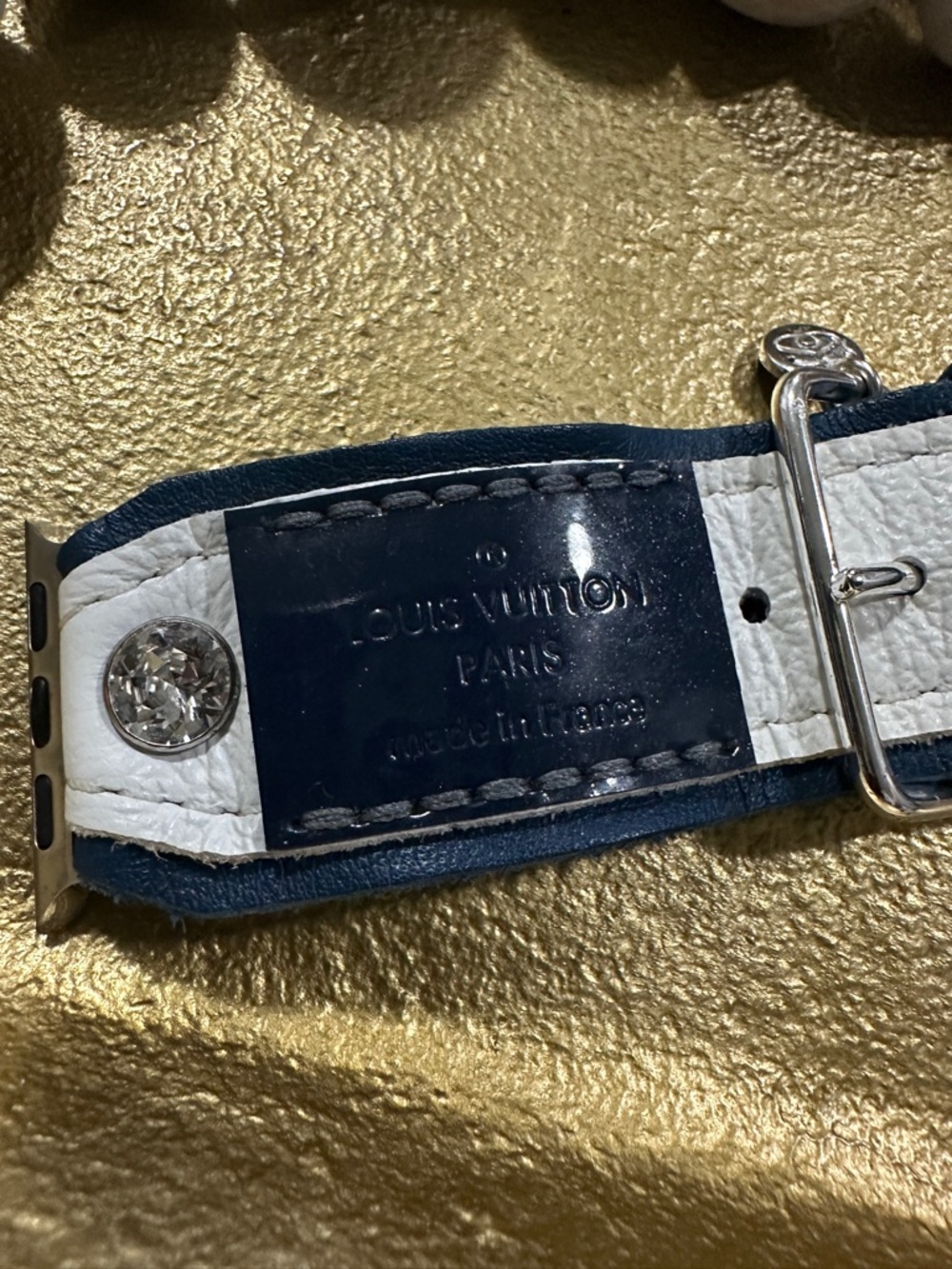 White and Navy Leather Watch Strap with LV patch- size 2 small adapters - Picture 3 of 4
